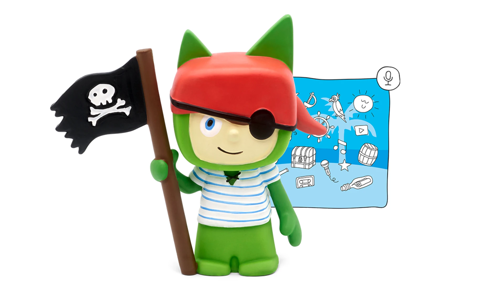 Avec ton Tonie Créatif Pirate, enregsitre et écoute jusqu'à 90 minutes de contenus personnalisés sur ta Toniebox !